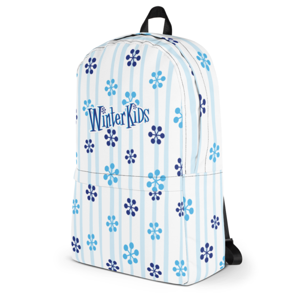 WinterKids Backpack Blue Snowflake front WinterKids Backpack Blue Snowflake mockup Left White