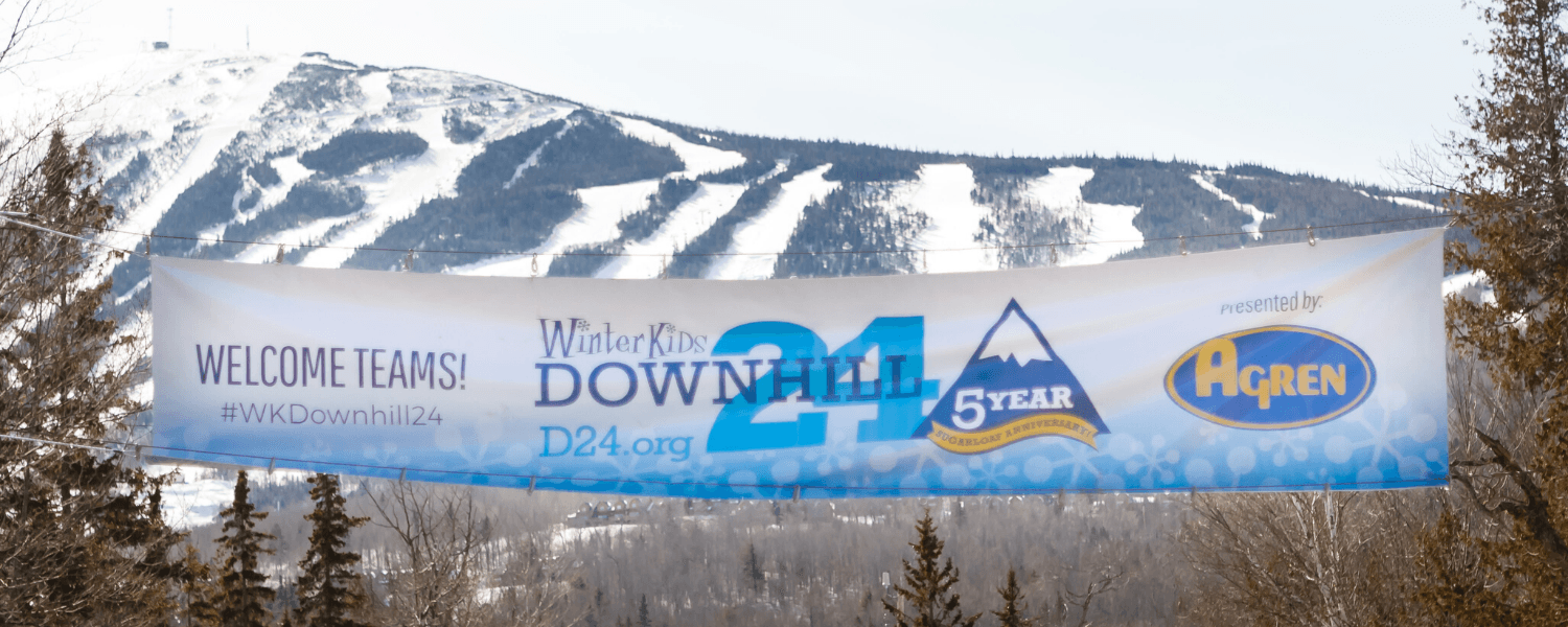 Welcome Teams WinterKids 8th Annual Downhill 24 Banner