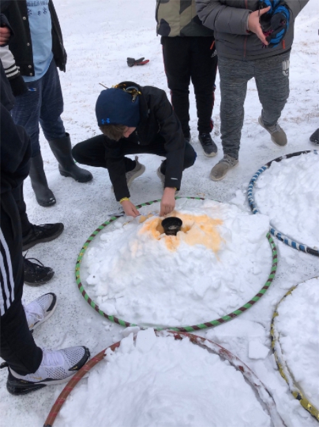 Snow Volcanoes Bay Ridge 7th 8th Graders Taking Measurements WinterKids