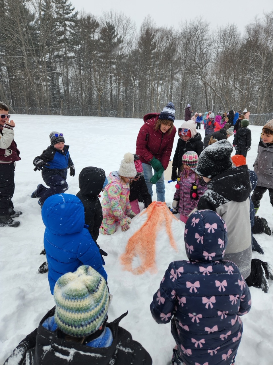 Lincoln elementary school experiments with snow volcanoes