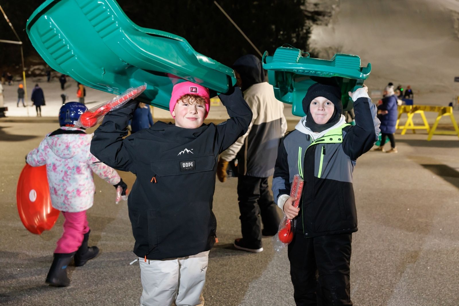 Children receive free sleds and snowball makers, courtesy of Flexible Flyer at WinterKids’ Welcome to Winter celebration. | CAMA0467 SDP Photo