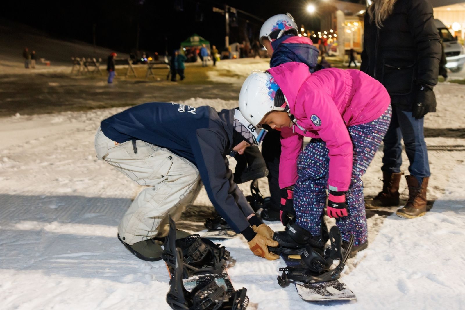 Kids learn to snowboard with help from Lost Valley instructors during WinterKids’ Welcome to Winter celebration. | CAMA6830 SDP Photo
