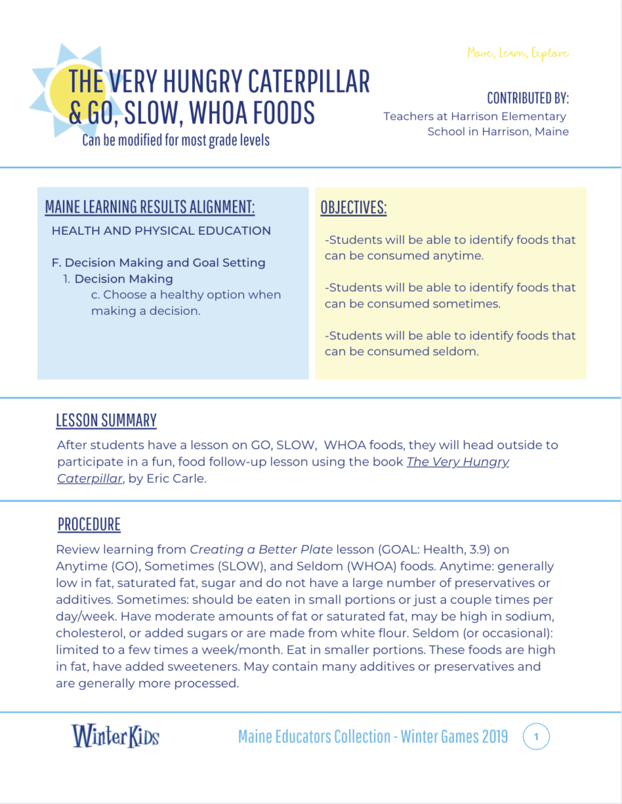 Go, Slow, Whoa Foods Printable Lesson Plan